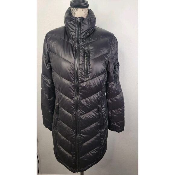 Andrew Marc Coat Womens SZ Small Black Down Puffer Coat Longline - Picture 2 of 16